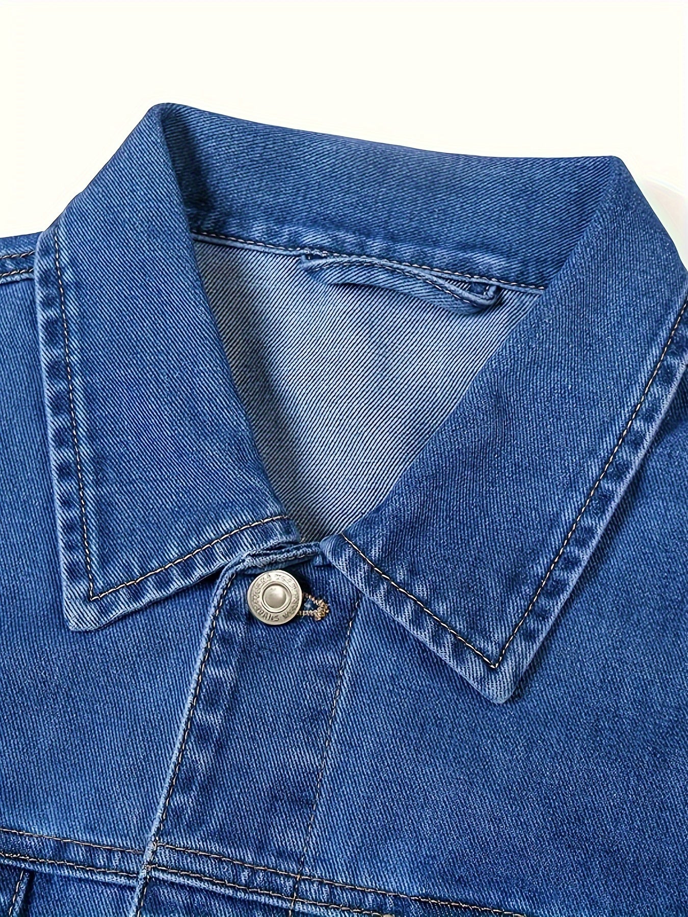 Men's Casual Denim Jacket - Spring & Autumn Collection, Washed Blue, Cotton Blend, Machine Washable, Lapel Collar with Pockets, 2024 New, Denim Jacket