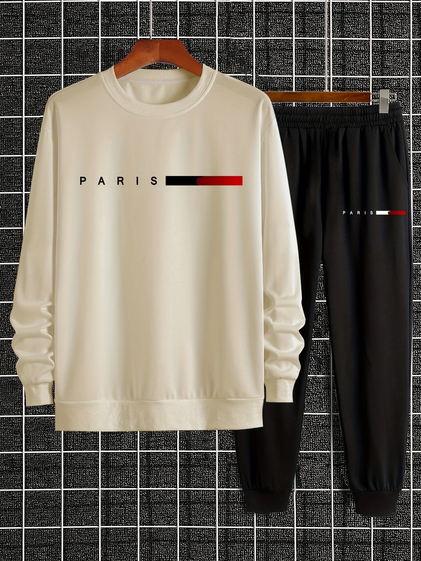 Men's Casual Sports Sweatshirt Set, Loose Fit Pullover Hoodie with Print, Polyester Blend, Round Neck, Stretch Knit, Autumn/Winter Collection