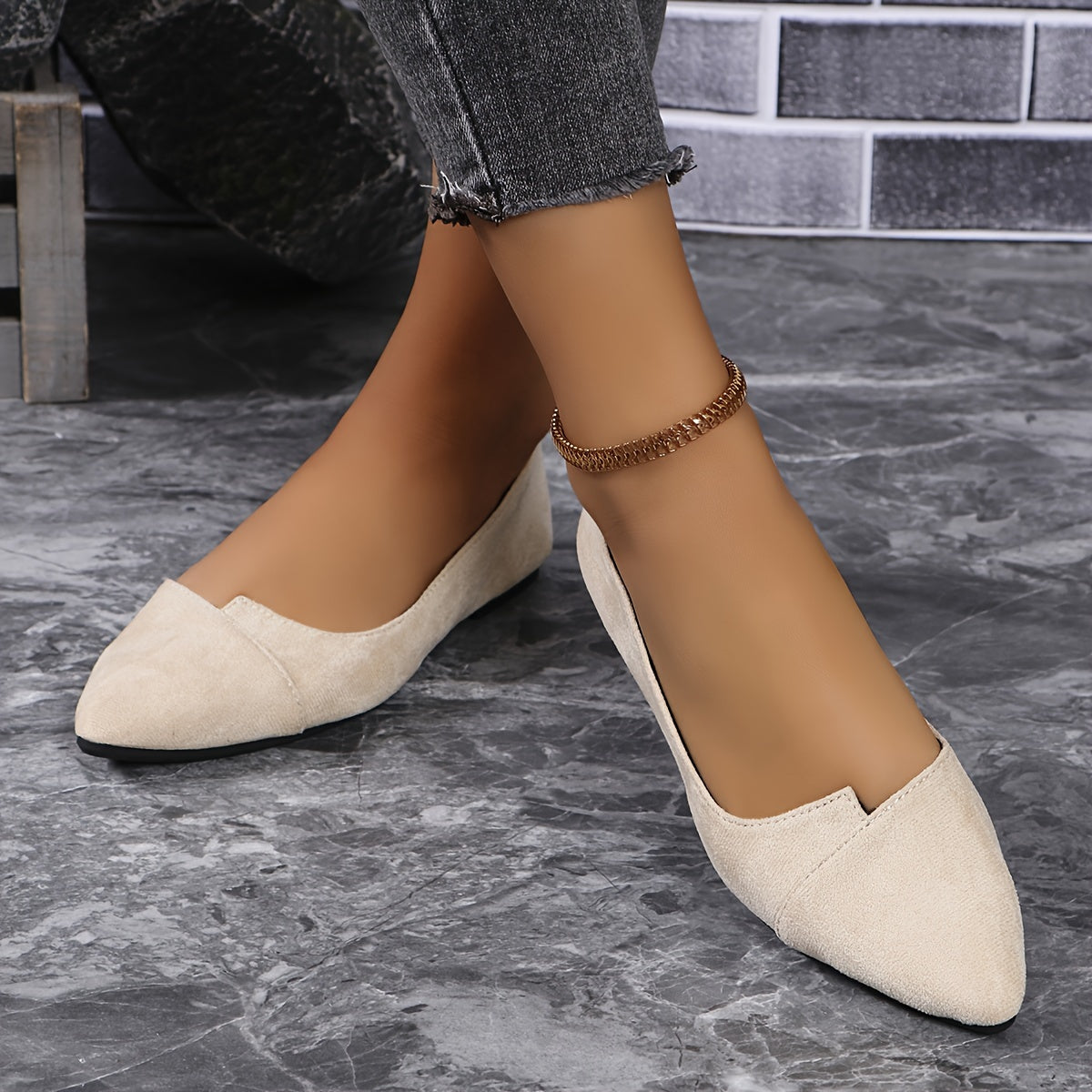 Women's Solid Color Elegant Flats, Lightweight Flat Slip On Walking Ballets, Point Toe Daily Footwear