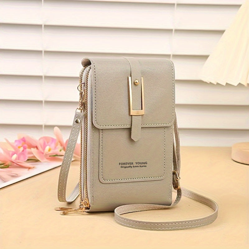 Touch Screen Mobile Phone Bag, Mini Flap Crossbody Bag, Fashion Faux Leather Purse, Vertical Wallet With Card Slots