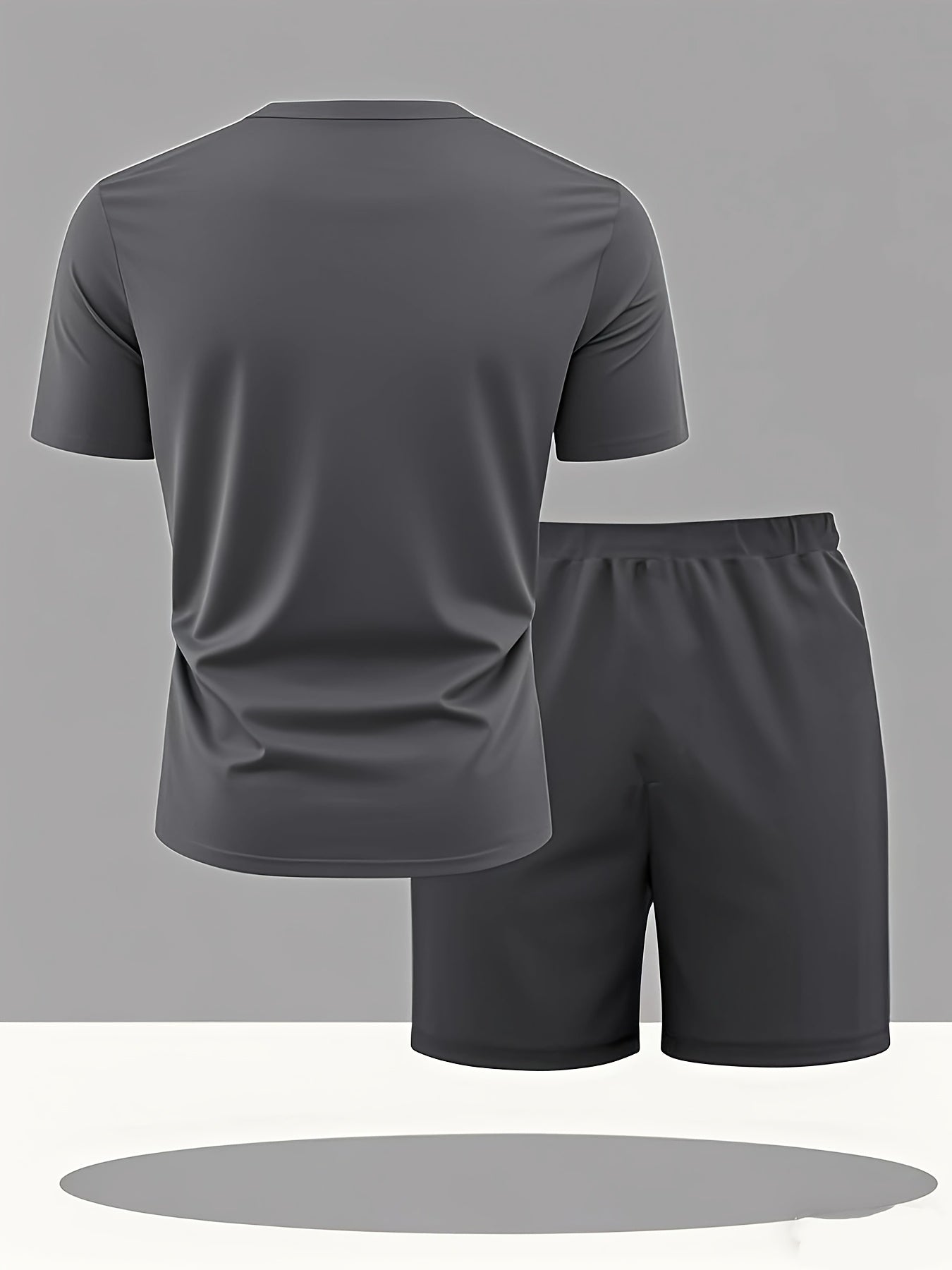 Summer Men'S Casual Sports Short Sleeve T-Shirt and Shorts Set, Knitted Polyester Fabric, Comfortable Breathable, Bench. Letter Print Design - 2pcs
