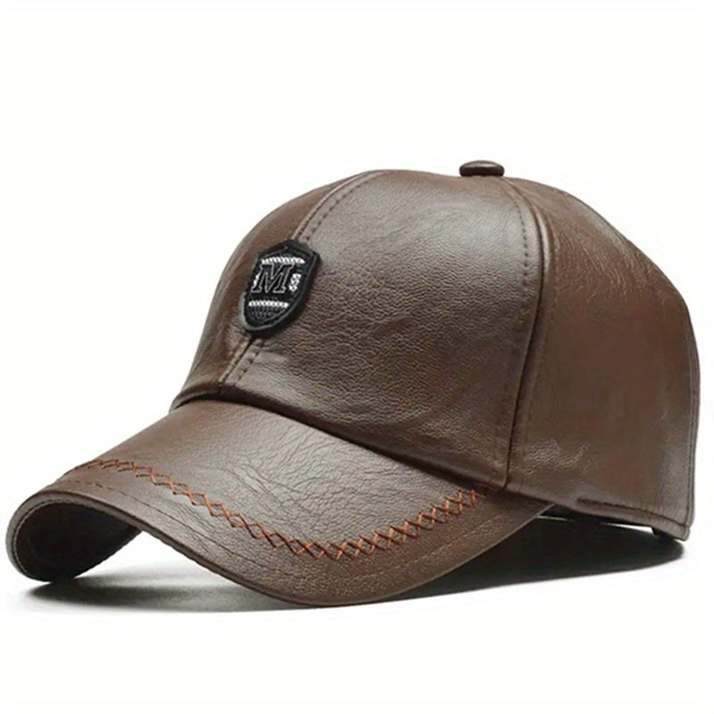 1pc Men's British PU Leather Baseball Cap Adjustable Summer Breathable Casual Hat Spring/Autumn/Spring Summer, Ideal Choice For Gifts