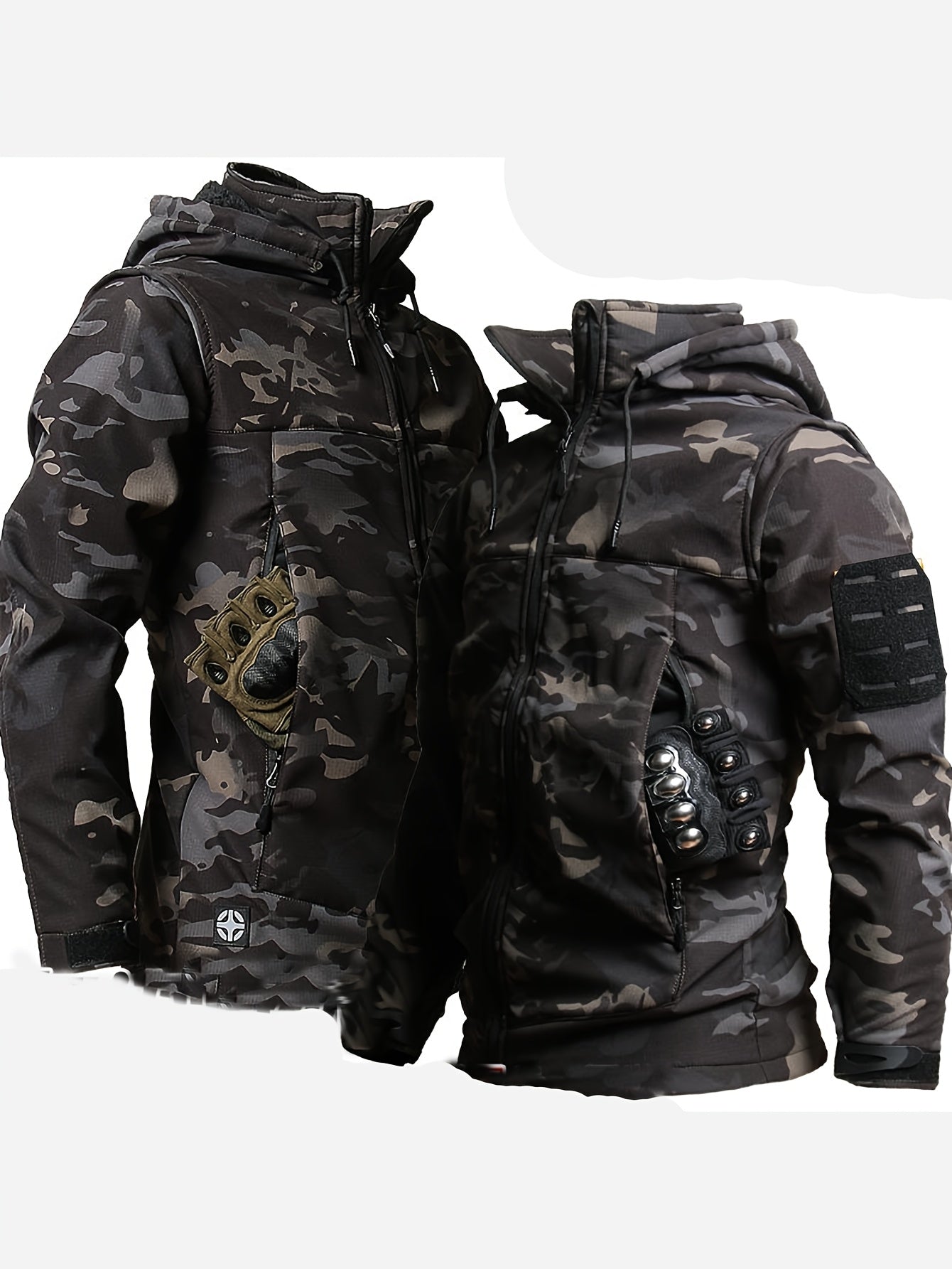 Men's Warm Autumn Winter Plush Coat and Pants Set with Detachable Hood