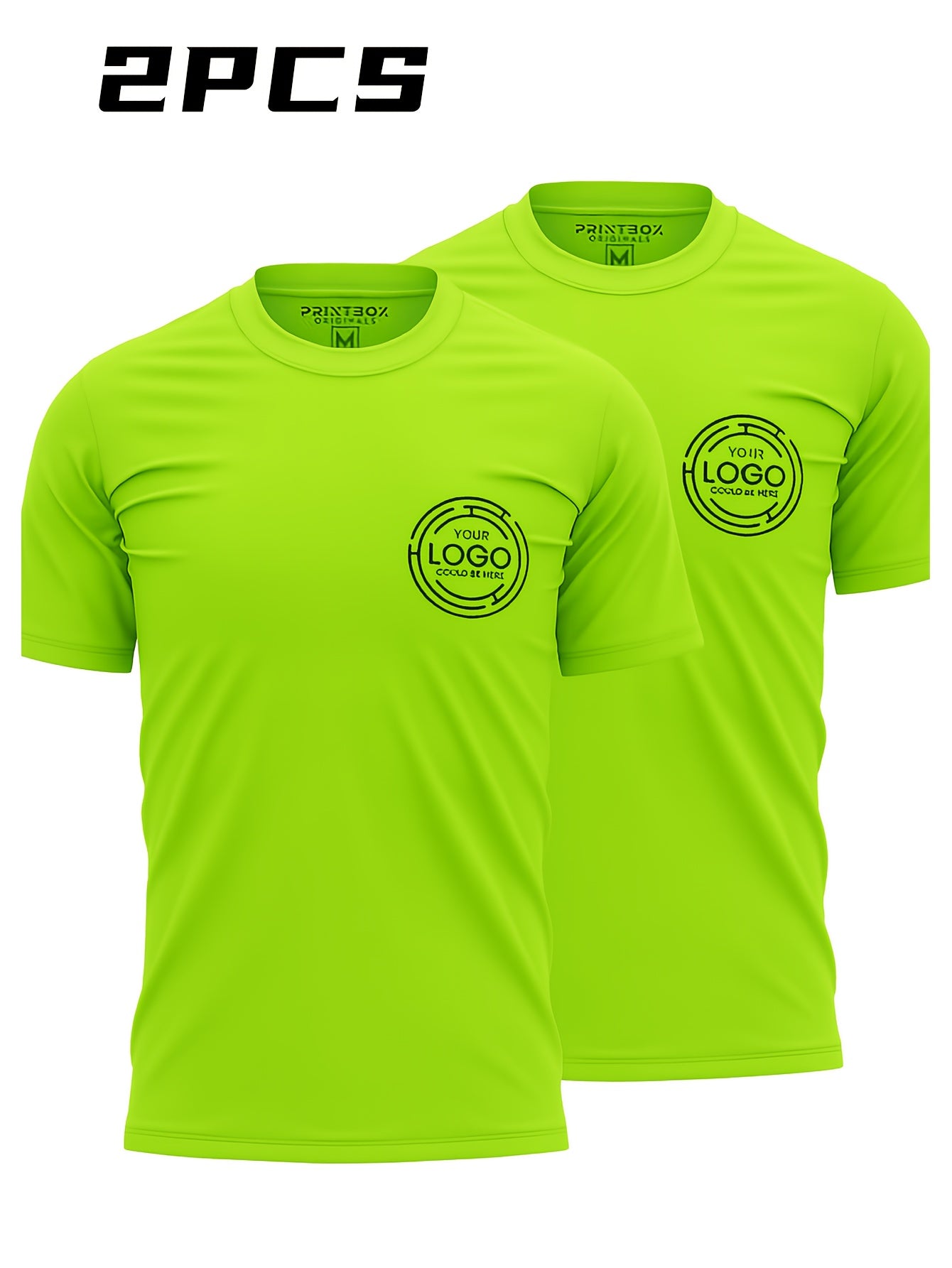 2pcs Men's Quick-Dry T-Shirts - Moisture-Wicking Breathable Gym Shirts with Custom Logo Print, Regular Fit Round Neck for Workout Casual Wear, Workout Shirts, Durable Sportswear