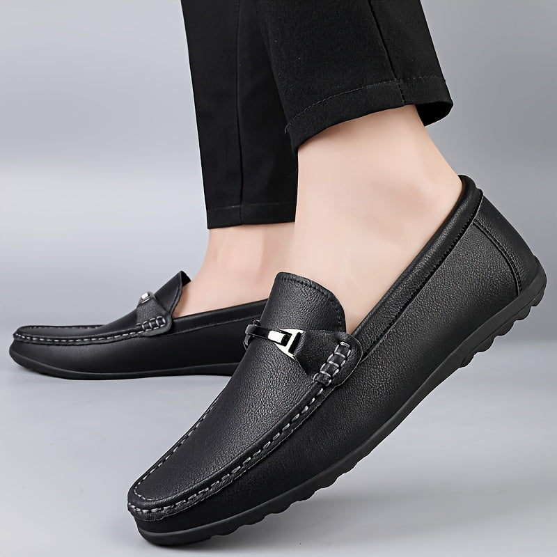 Men's Casual Slip-On Loafers with Metal Buckle - Lightweight & Breatha