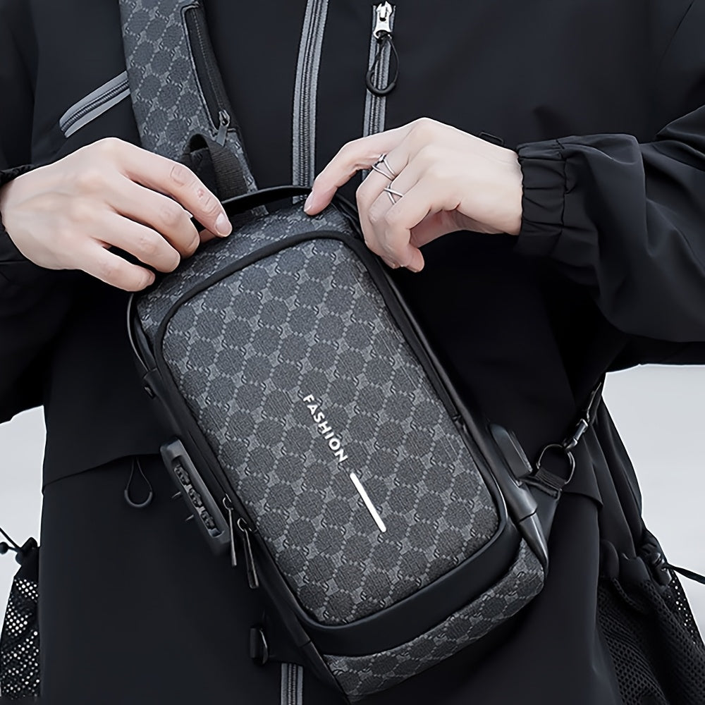 Elegant Black Crossbody Bag with Adjustable Strap, Anti-Theft Zipper Closure, and Polyester Lining - Stylish Chest Bag for Men and Women, Secure Travel Bag Patterned Chest Bag Durable Zipper Closure