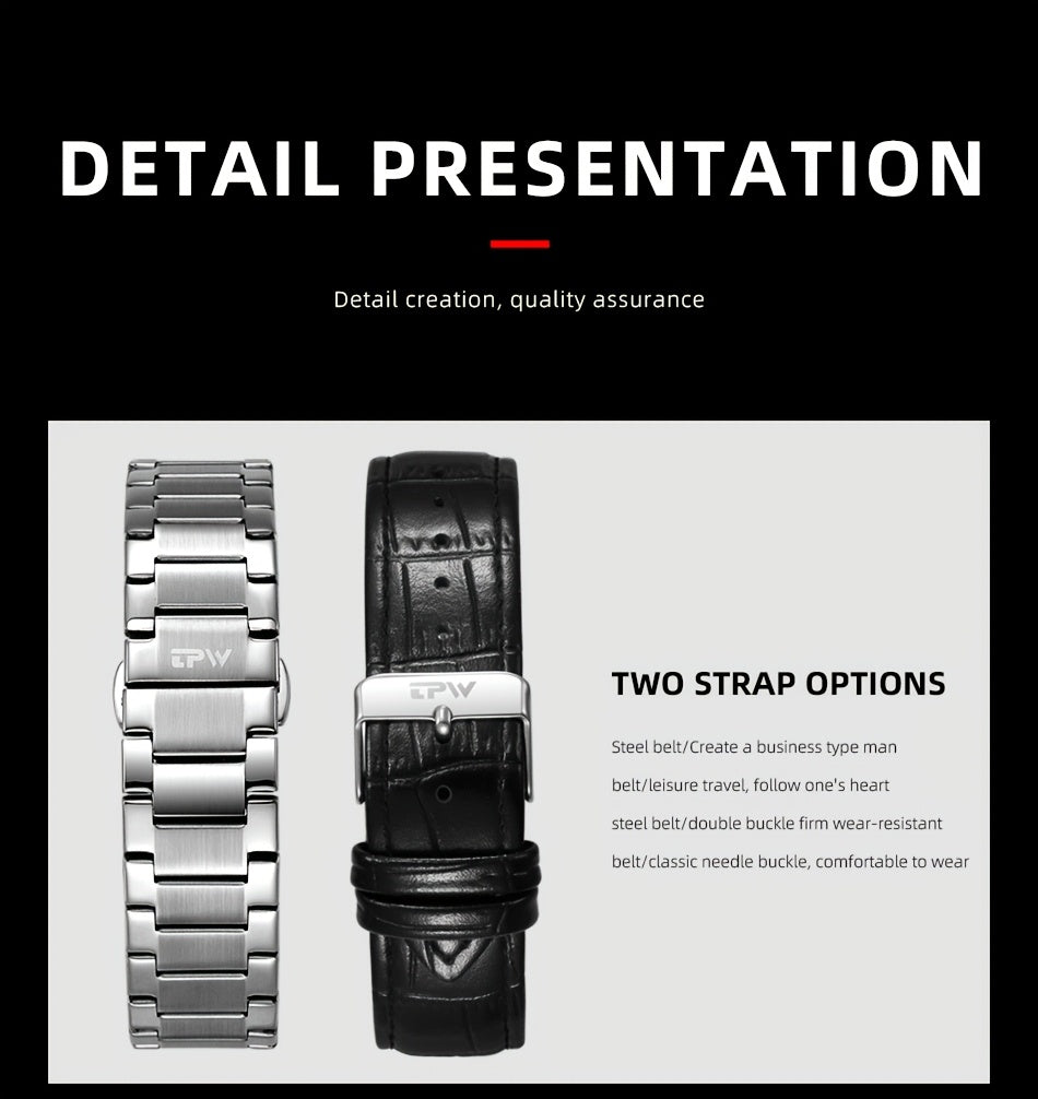 TPW Brand Men's Fashion Luminous Calendar Week Multifunctional Quartz Watch Men's Gifts