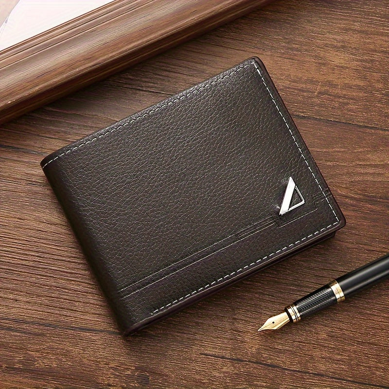 Men's Business Horizontal Short Wallet Money Clip, Fashion Large Capacity PU Leather Wallet