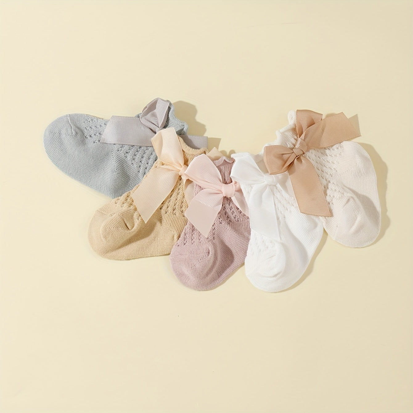 5 Pairs of Baby Socks for Spring And Summer, Featuring Breathable Mesh And Bows, Perfect for Everyday Wear.