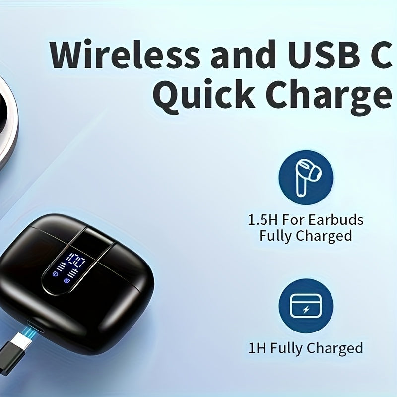 Wireless Earbuds with Mic, Earphones With LED Display, In-Ear Headphones With Mini Charging Case, TWS Headset For Men/Women