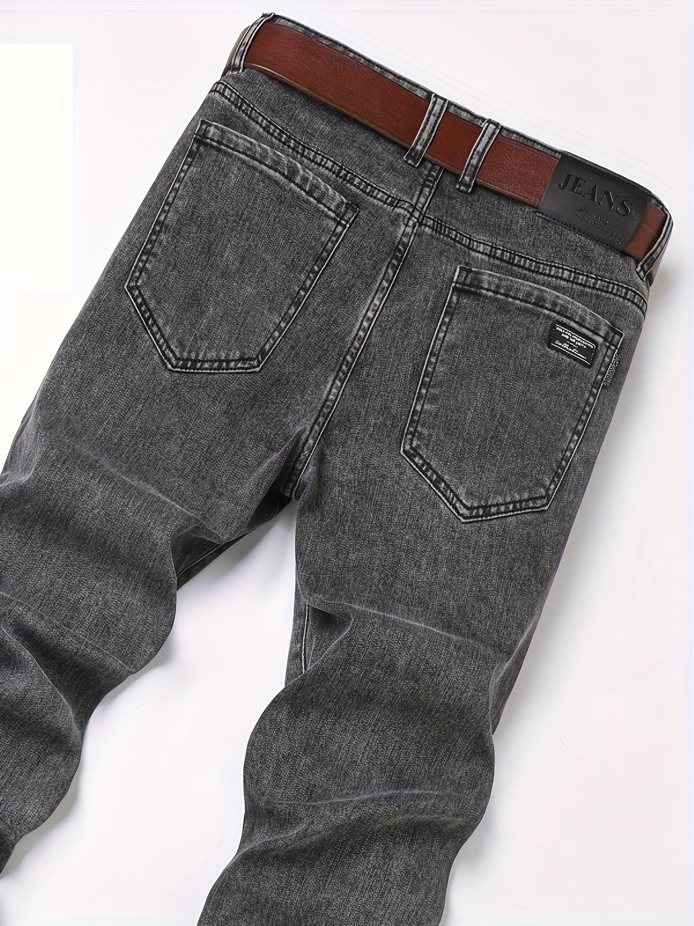 Men's Slim Fit Grey Jeans - Cotton Blend, Machine Washable, All-Season Denim Pants for Teens