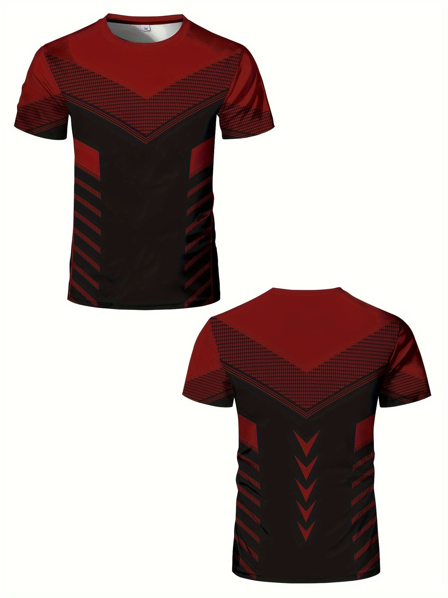 Men'S Geometric-Pattern Sports T-Shirt, Polyester Blend, Crew Neck, High Stretch, Short Sleeve, Quick-Dry, Tear-Resistant, Knit Fabric, Skinny Fit, with 3D Heat Sublimation for Running, Yoga, Training, Hiking, Casual & Athlet