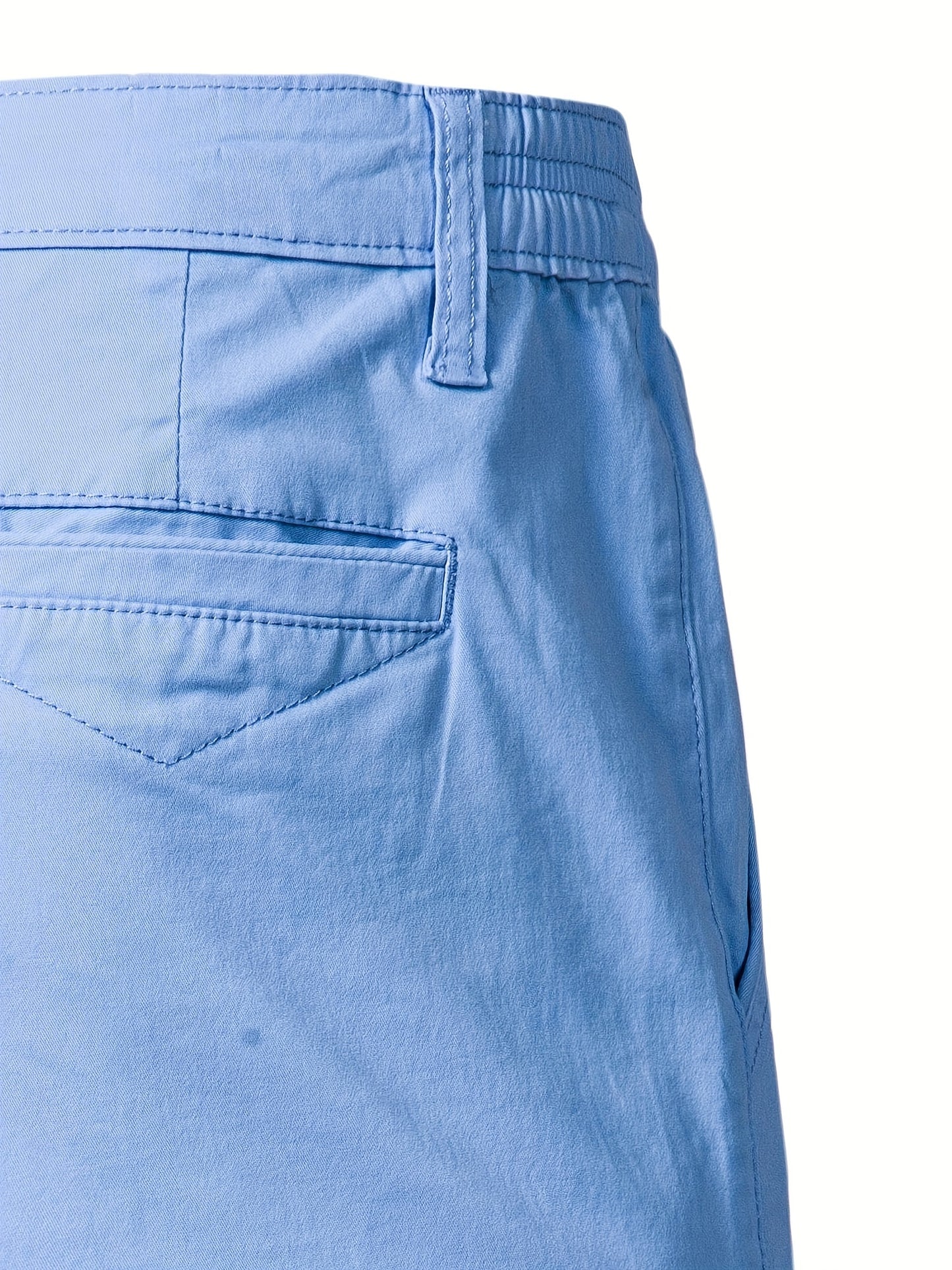 Men's Classic Fit Cotton Twill Flat Front Solid Chino Short With Slant Pockets And Elastic Waist