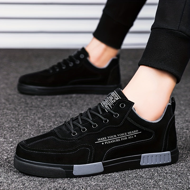 Men's Fashion Street-Inspired Low-Top Skateboard Sneakers, Comfort Anti-Slip Lace-Up Athletic Shoes, Universal Fit Casual Running Footwear, All-Season Solid & Stripe Pattern, PU Upper Fabric Insole Rubber Sole
