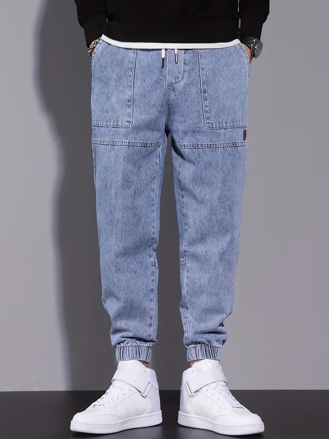 Men's Street Style Harem Jeans - Casual Loose Fit with Elastic Drawstring Waist, Versatile & Stylish for All Seasons