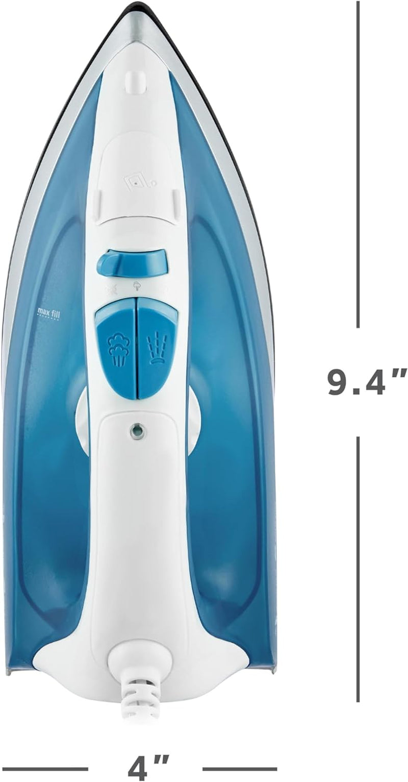 Sunbeam Compact Steam Iron, 1200 Watts, Non-Stick Soleplate, Powerful Shot of Steam, Horizontal or Vertical, Spray Mist, Precision Tip, White/Blue