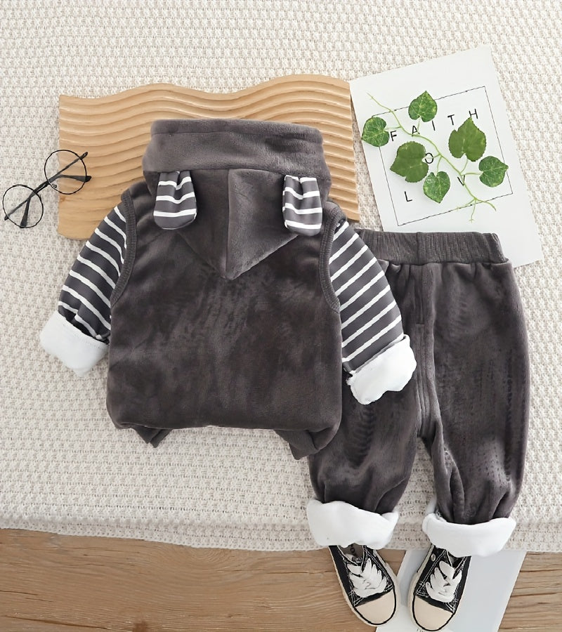 BABICOLOR-ի ձմեռային 3 հատ շան նախշերով գլխարկով բաճկոնի և տաբատի հավաքածու - տաք, ազատ հագուստ, ձմեռային հագուստ առաջին լուսանկարահանումների համար, առօրյա ցուրտ եղանակի վերնազգեստ, իդեալական է բացօթյա օգտագործման համար