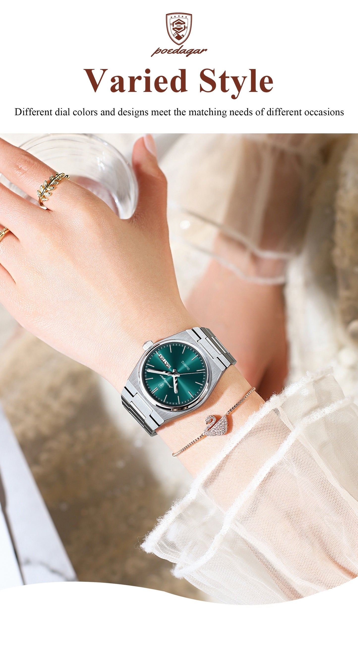 Berda Tomato Hot Selling Trendy Youth Elegant Korean Style Ladies Watch with Night Light Calendar Stainless Steel Quartz Watch