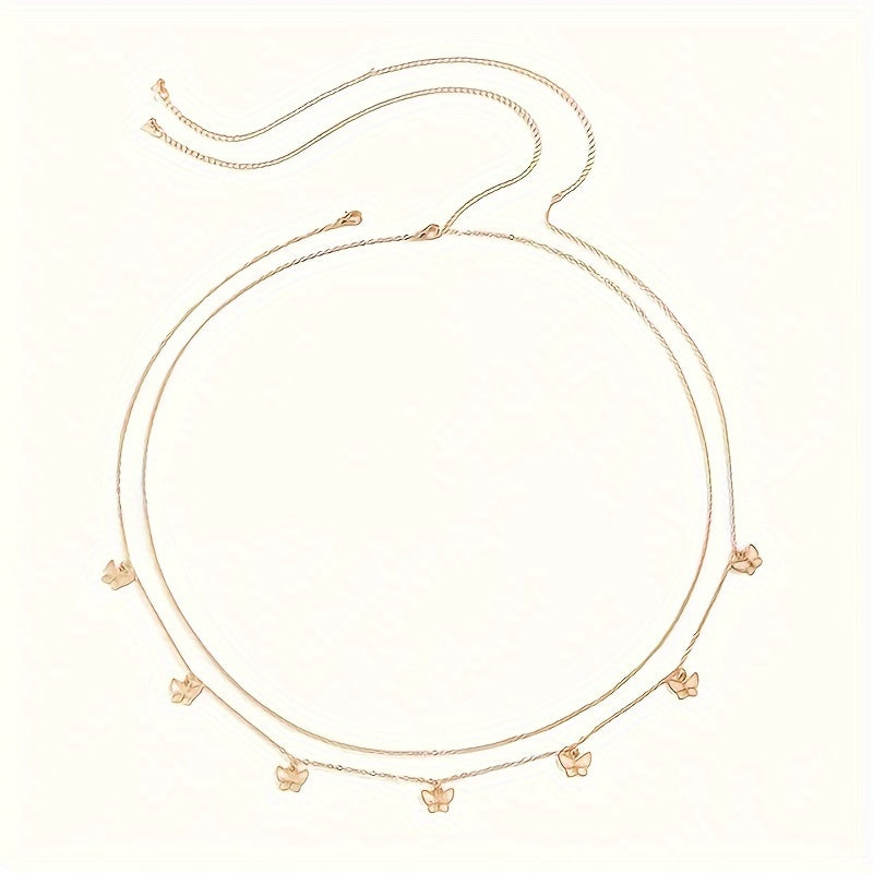 A Set Of 2 Fashionable Golden Butterfly Waist Chains, Suitable For Women To Wear As Sexy Belly Body Jewelry For Daily Use Or As A Gift.