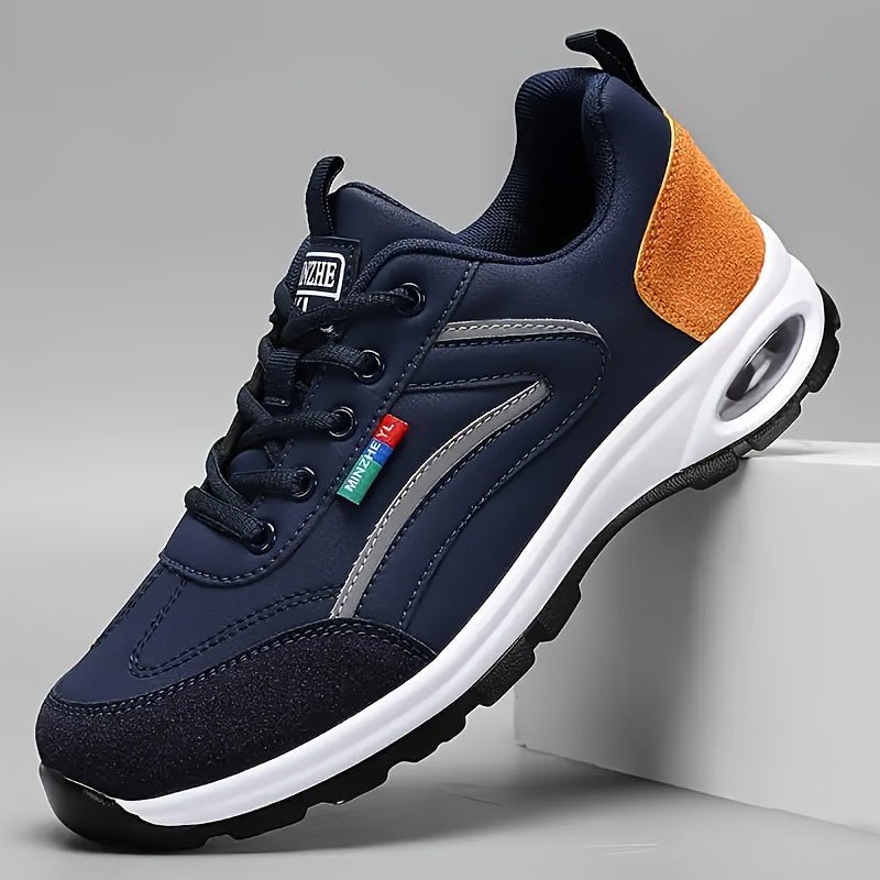 Men's Casual Athletic Sneakers - Low-Top Lace-Up Design, White & Blue Upper with Black Accents, Comfortable Fabric Inner Lining, Durable EVA Sole, PU Material, Perfect for Casual Attire, Casual Sneakers | Lowtop Sneakers | Br