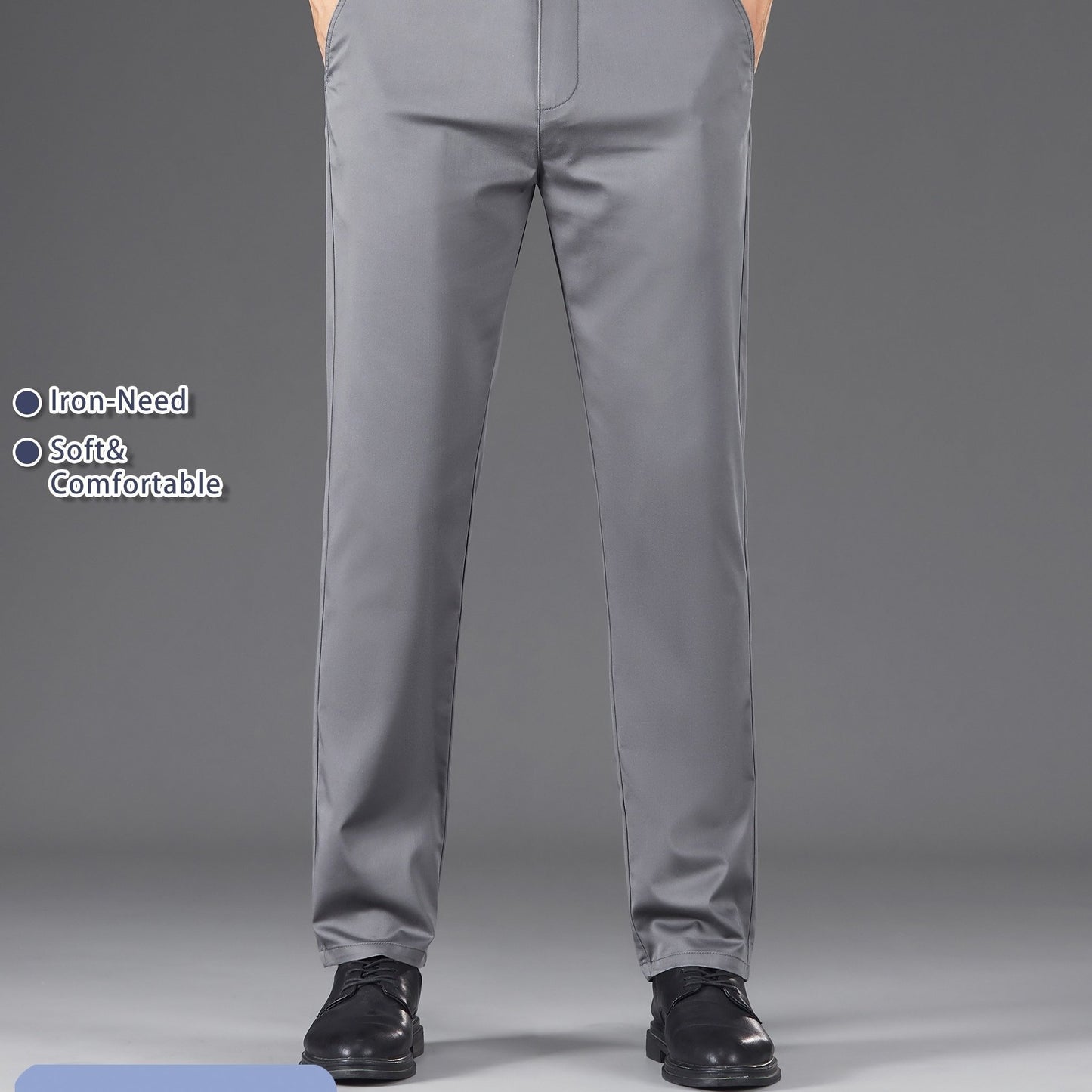 Men's Solid Color Straight Leg Business Style Cotton Blend Pants, Casual Comfy Breathable Outdoor Trousers As Gift
