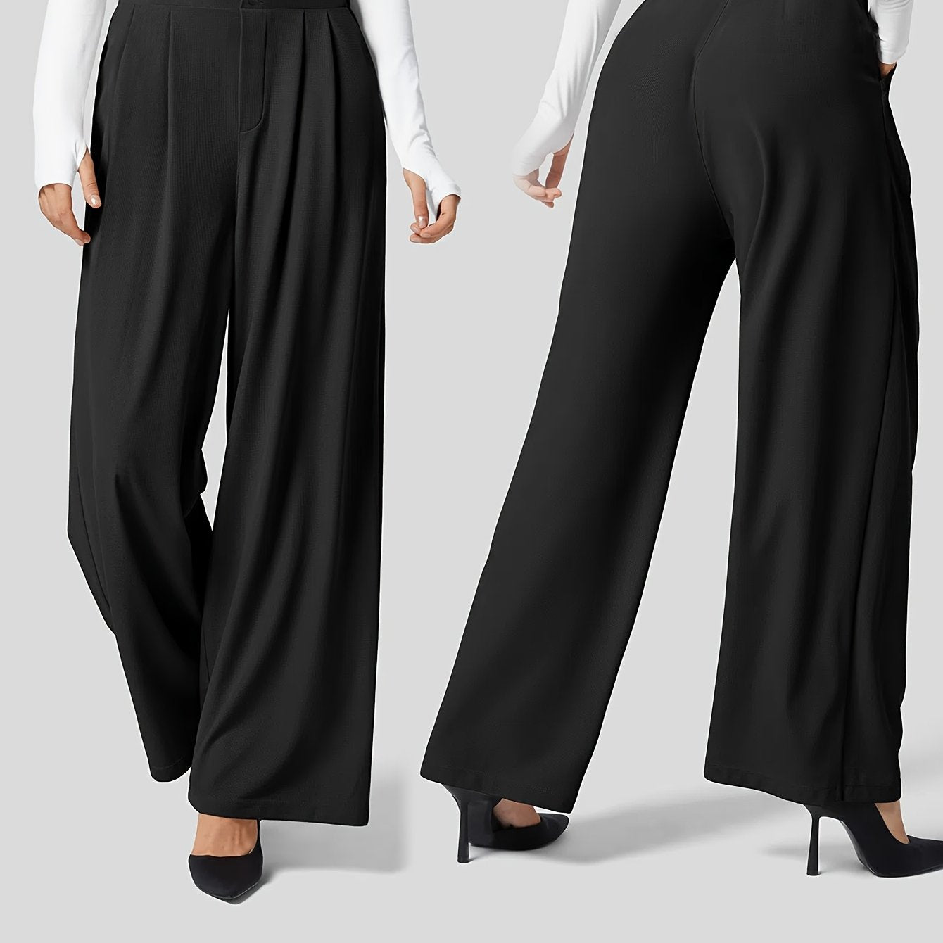 Solid Color Straight Leg Pants, Elegant High Waist Button Front Pants For Work & Office, Women's Clothing