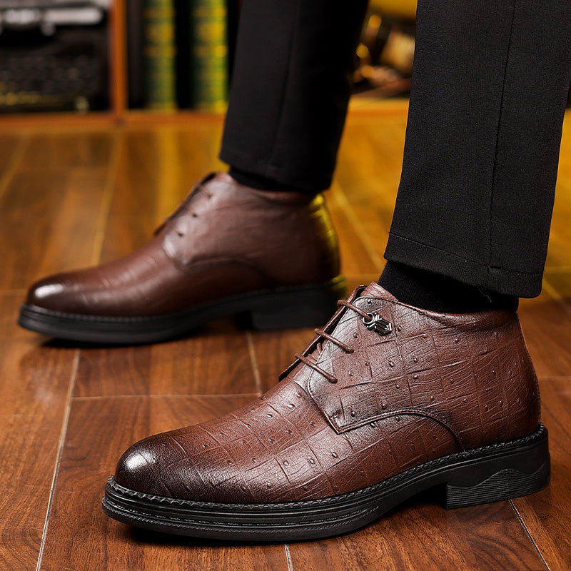 Men'S Winter Warm Fleece-Lined High-Top Dress Shoes - Non-Slip, Durable, Stylish Black Oxfords for Business & Casual Wear, Perfect for Weddings & Outdoor Events, Winter Footwear | Sophisticated Style | Durable Rubber Sole