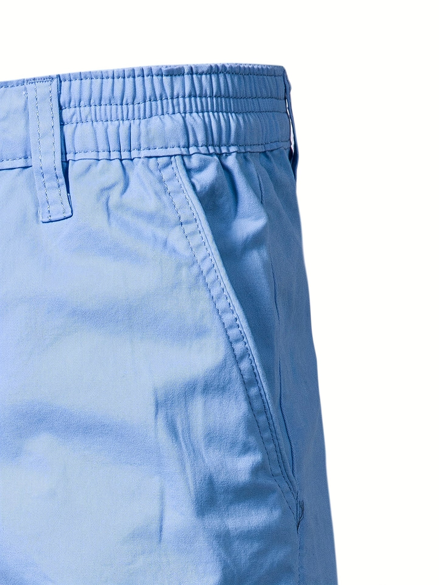 Men's Classic Fit Cotton Twill Flat Front Solid Chino Short With Slant Pockets And Elastic Waist