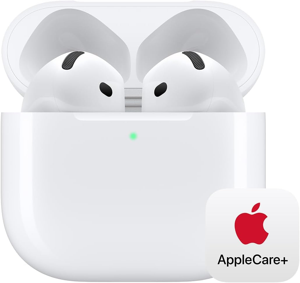 Apple Airpods 4 Wireless Earbuds, Bluetooth Headphones, Personalized Spatial Audio, Sweat and Water Resistant, USB-C Charging Case, H2 Chip, up to 30 Hours of Battery Life, Effortless Setup for Iphone