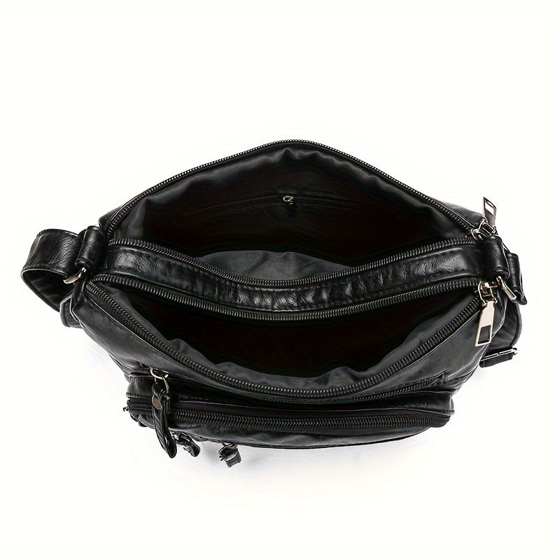Large Capacity Nylon Shoulder Bag with Adjustable Strap, Anti-Theft Zip Closure - Available in Light Brown, Light Gray, Red, Black