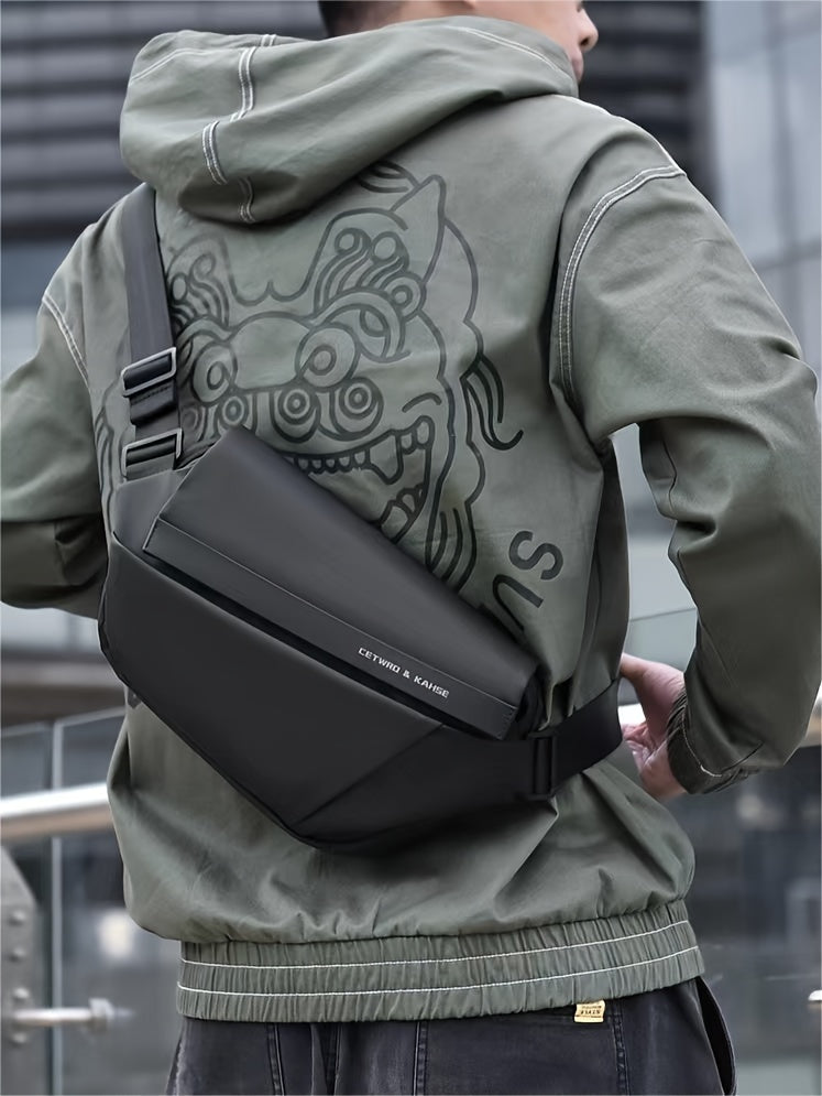 Men'S Sleek Black Crossbody Bag - Durable Oxford Material, Zippered Chest Bag with Adjustable Strap, Ideal for Commuting Cycling, Trendy Shoulder Bag for Men, Cycling Bag Trendy Shoulder Bag Functional Design, Small Crossbo