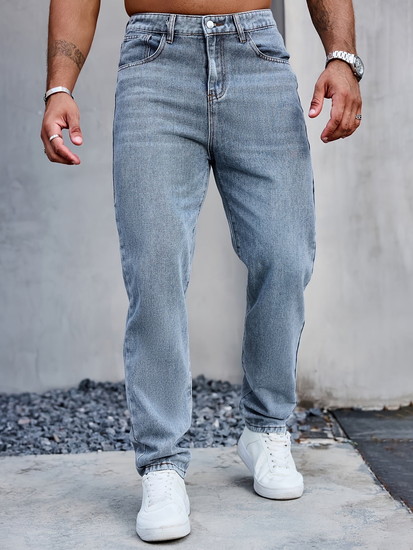 Men's Casual Denim Jeans, 80% 14.0% Viscose 5.0% Polyester 1.0% Modal Blend, Solid Color, Non-Stretch Fabric, Regular Fit, All-Season, Washed Finish, Woven - Multiple Sizes Available, Casual Wear Jeans|Versatile Jeans| Blend
