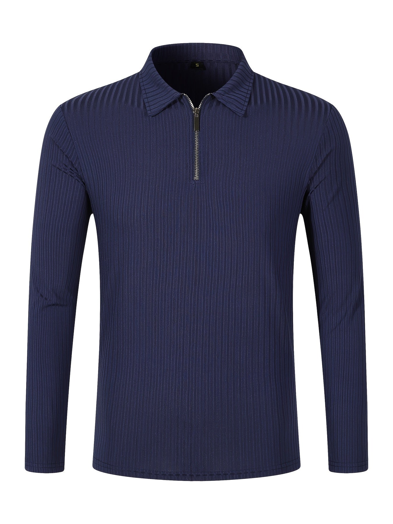 Men's Casual Sports Ribbed Long Sleeve Zipper Lapel Golf Shirt, Spring And Fall