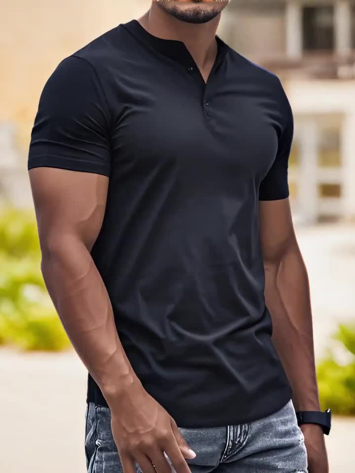 Men'S Lightweight Breathable Quick-Dry T-Shirt - V-Neck, Short Sleeve, Solid Black, Soft Polyester Fabric for Gym, Running, Daily Wear Outdoor Activities, Workout Clothes