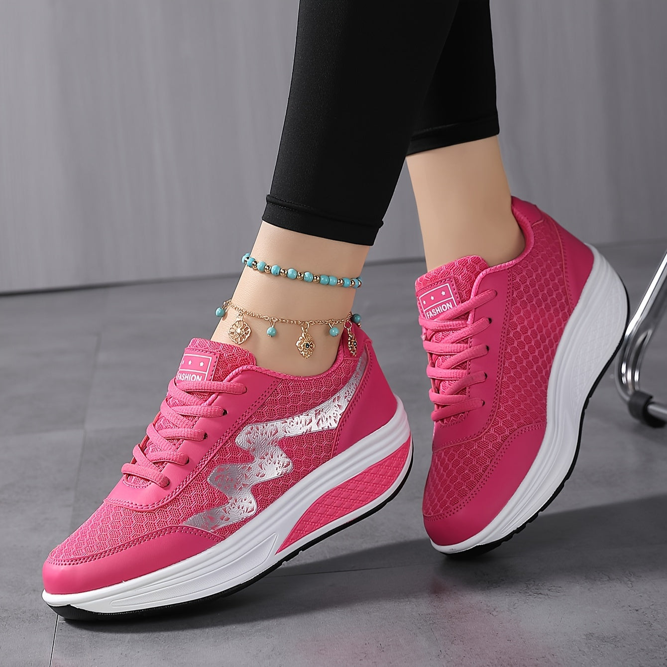 Women's Light Blue Breathable Mesh Sneakers - Air-Cushioned, Thick-Soled Sneakers with Sport Control Lace-Up Design for All Seasons