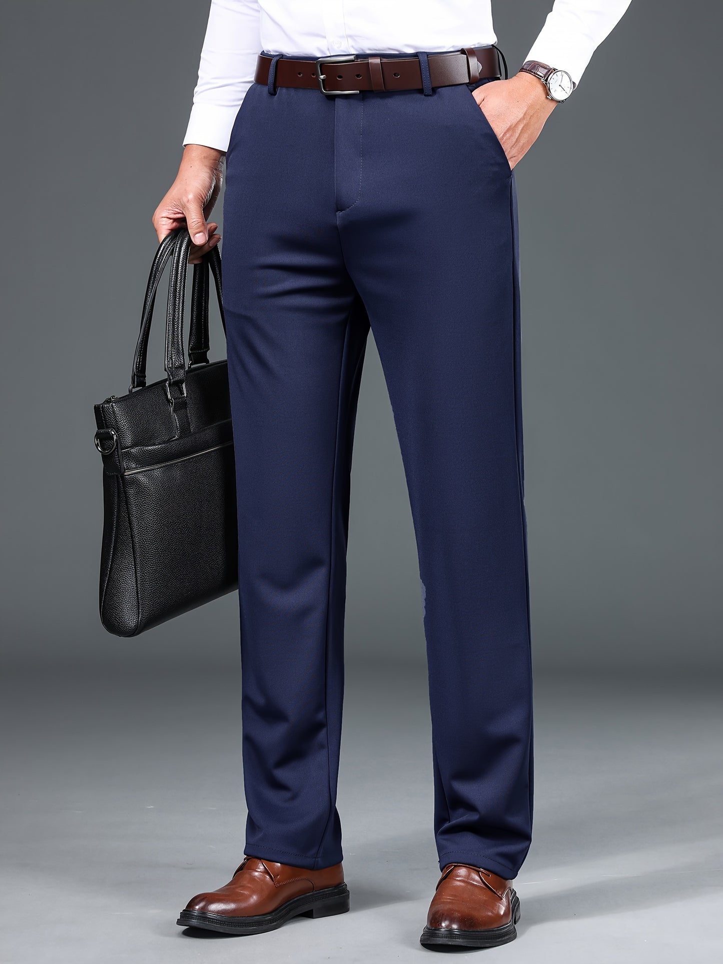 Men's Straight Leg Solid Color Pants, Men's Classic Design Pants, Versatile For Business And Casual Wear