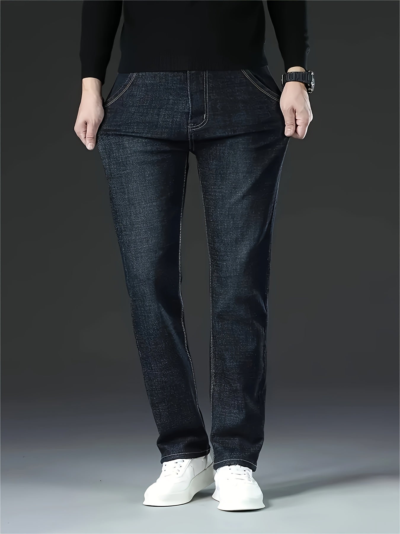 Four Seasons Regular Men's Jeans New Business Trendy Straight Jeans Fashionable Versatile Men's Elastic Jeans Very Suitable for Daily Outdoor Casual Wear Comfortable Classic Design
