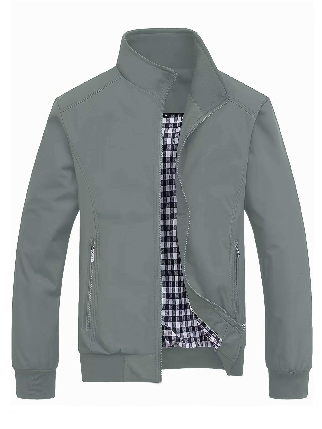 Men's Long Sleeve Zip Up Stand Collar Coat, Business Stand Collar Jacket With Zipper Pockets, Spring Autumn Men's Clothing