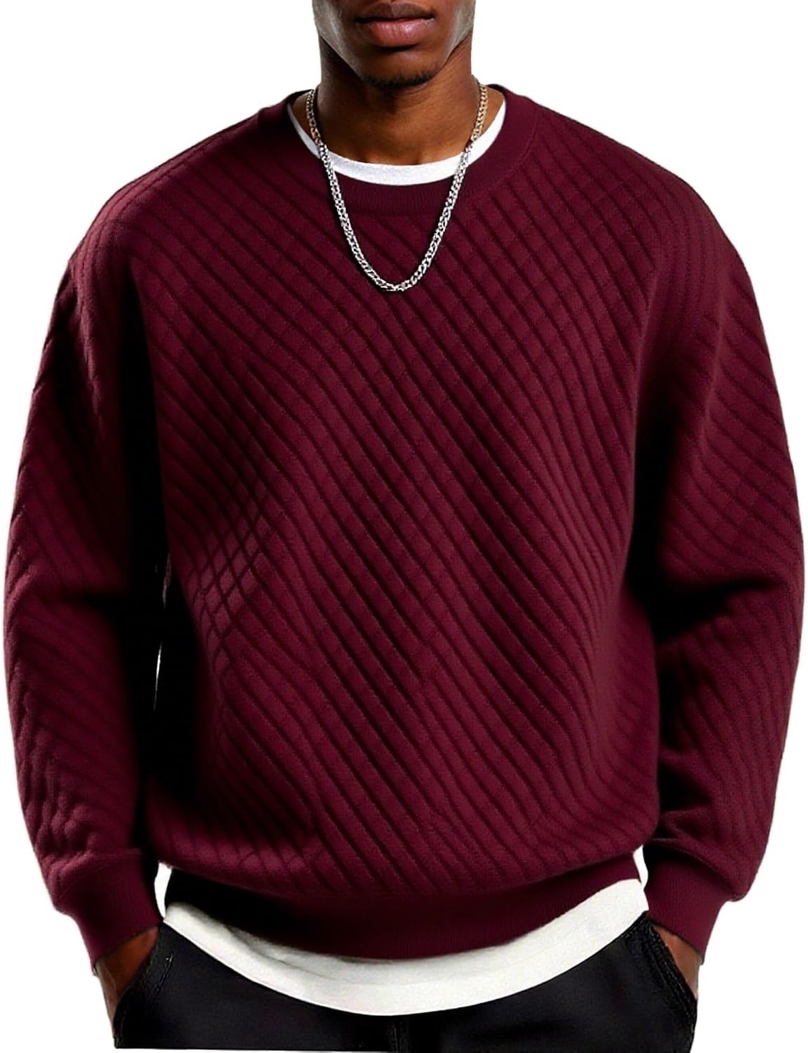 Men's Lightweight Crewneck Sweatshirt with Geometric Texture