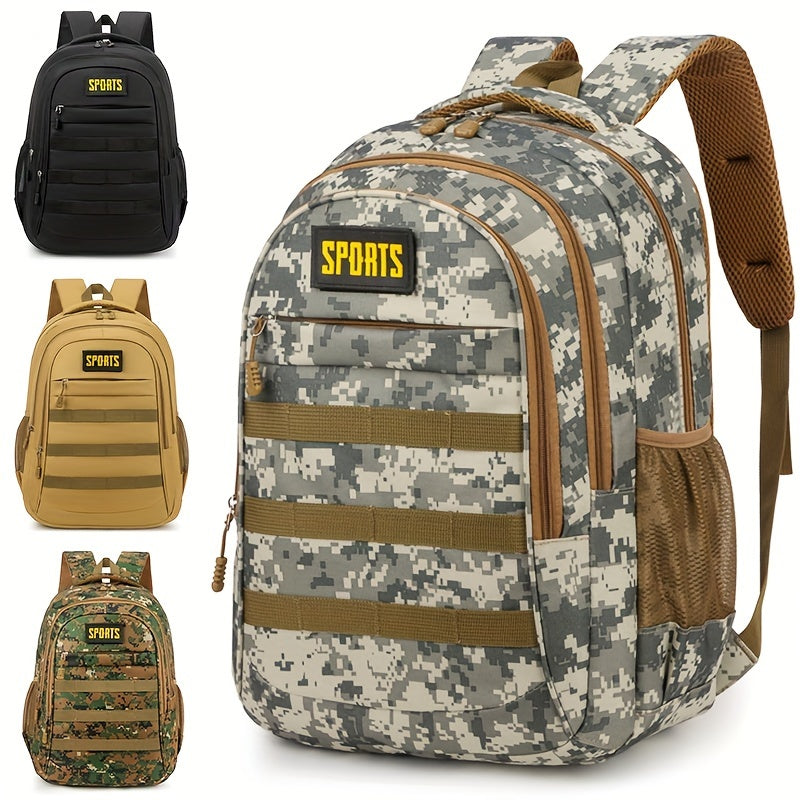 SPORTS Men's Casual Backpack - High-Capacity Camo & Solid Color Options, Durable Nylon, Ideal for Hiking, Travel & Students with Laptop Compartment