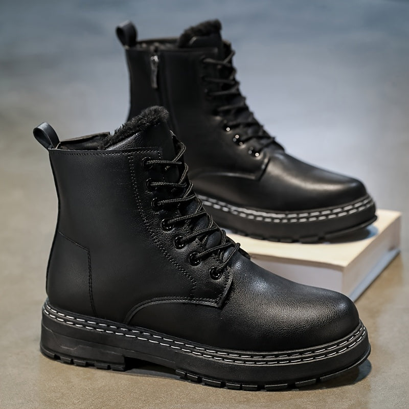 Men's Heavy-Duty Winter Boots with Thick Sole & Upper - Zipper/Closure for Hiking, Ice Traction PVC Outsole, Round Toe s for Outdoor,, Snow (Compatible with warm inner liners) - Cold Weather Boots for