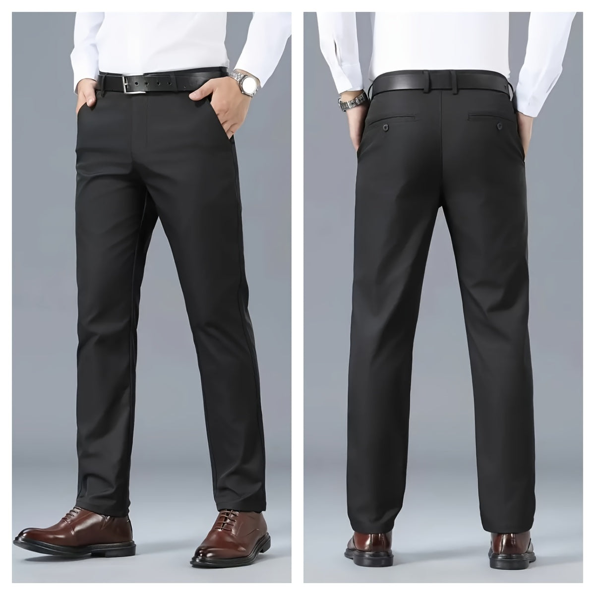 Men's Solid Color Business Casual Pants, Lightweight Business Style Versatile Trousers for Office