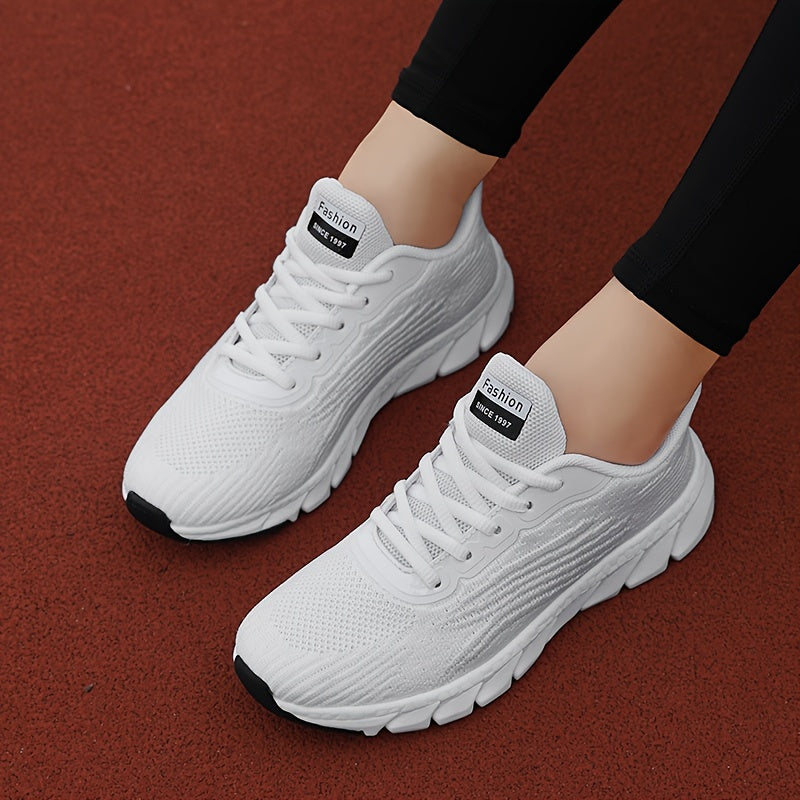 Women's Solid Color Casual Sneakers, Lace Up Comfy Breathable Soft Sole Shoes, Lightweight Low-top Running Shoes plus size