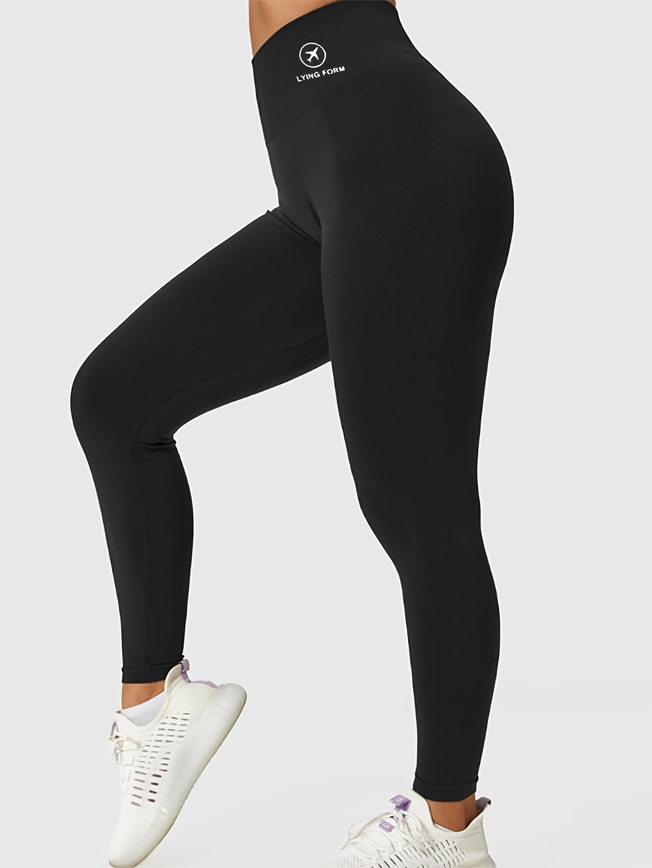 Women's High-Waisted Cropped Sports Leggings, Polyester & Spandex Blend, Solid Color, High Stretch, Knit Fabric, for All-Season Yoga Fitness Pants, Yoga Pants