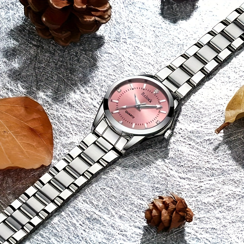 1pc Fashionable Women's Quartz Watch, Round Analog Display, Shock-Resistant Alloy Case & Band, Non, Button Battery - Elegant Timepiece