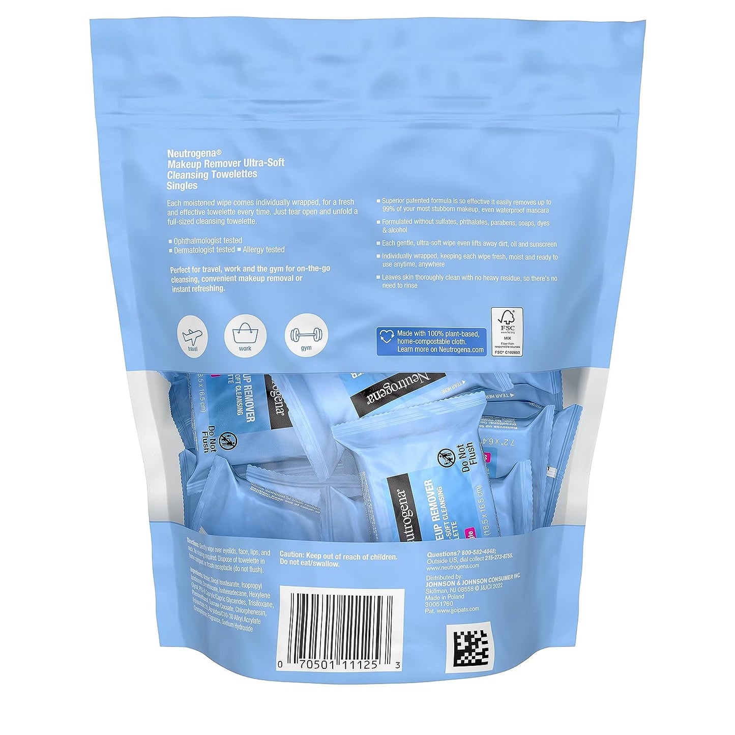 Neutrogena Makeup Remover Wipes Singles, Individually Wrapped Face Wipes, Daily Facial Cleanser Towelettes, Gently Removes Oil & Makeup, Alcohol-Free Makeup Wipes, 20 Ct