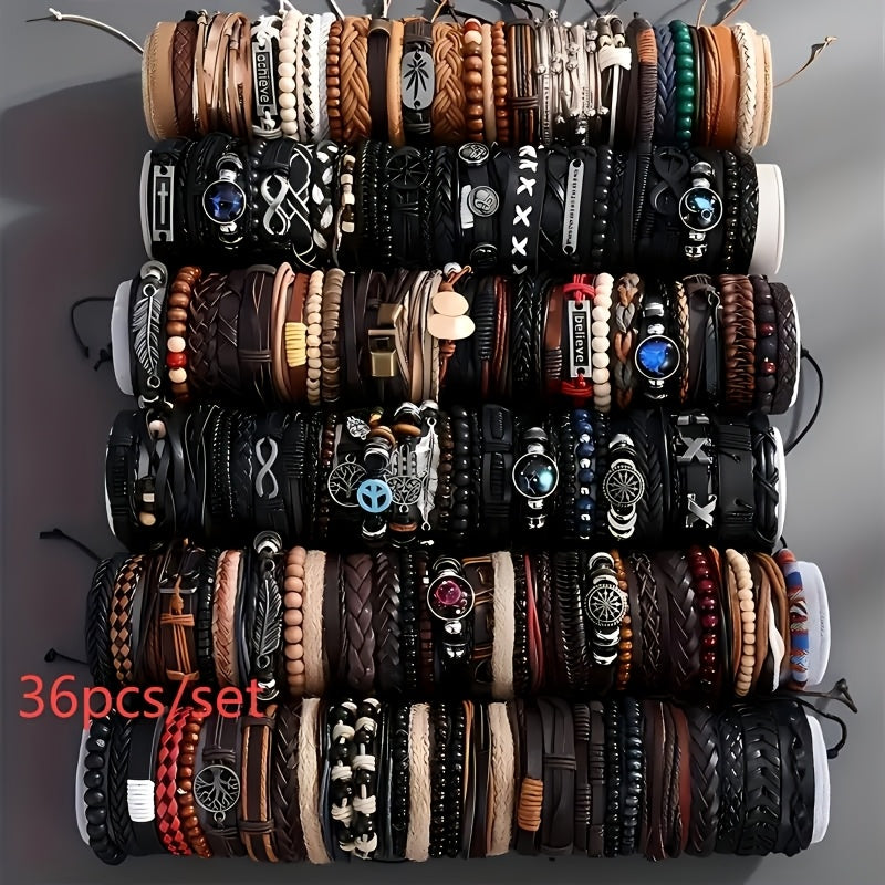 4/18/36 հատ վինտաժային նորաձևության արհեստական կաշվե ապարանջան՝ արևմտյան փանկ ոճի ուլունքավոր ապարանջանով, ձեռագործ, ինքնուրույն պատրաստված պատահական ոճերով