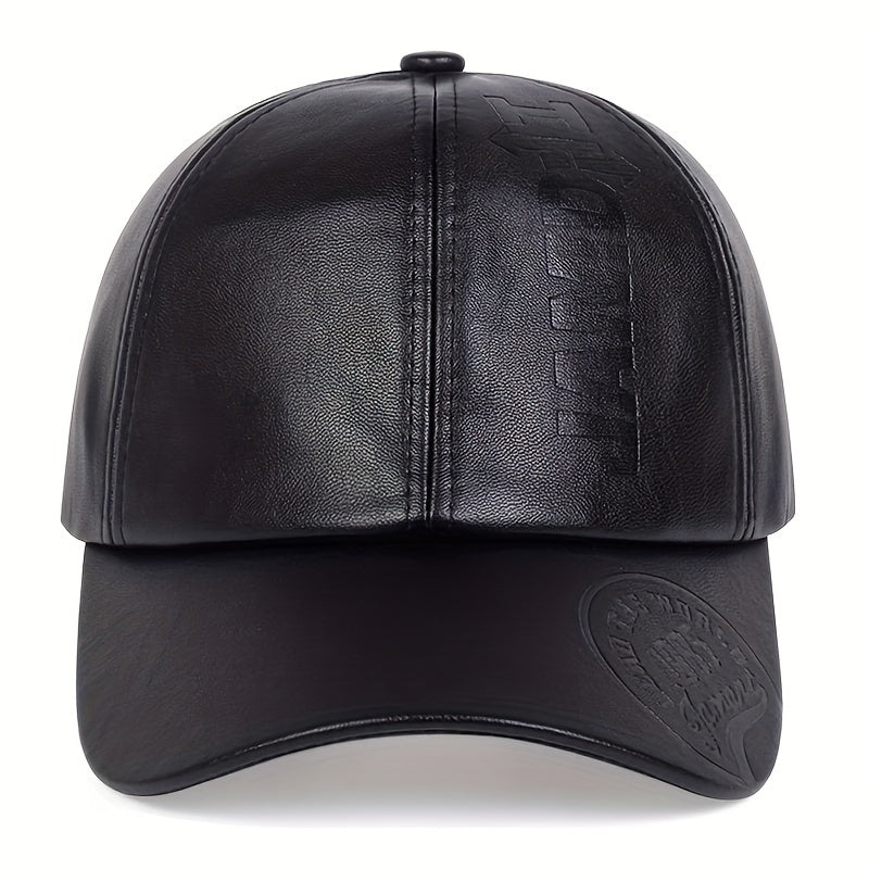 1pc Men's British PU Leather Baseball Cap Adjustable Breathable Casual Hat Spring/Summer/Autumn/Winter Hat Christmas Gift