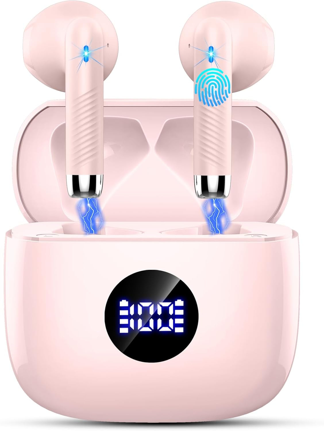 Wireless Earbuds, Bluetooth 5.4 Headphones Hifi Stereo, in Ear Earphones with 4 ENC Noise Cancelling Mics, 40H Playback Ear Buds with Mini Case, IP7 Waterproof Headset with LED Display, USB C Charging
