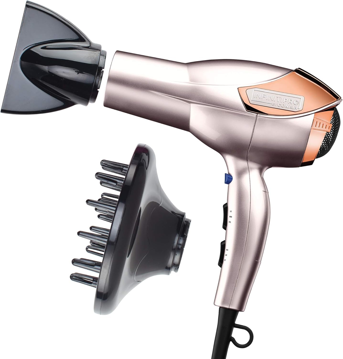 INFINITIPRO by CONAIR Hair Dryer with Diffuser | AC Motor Pro Hair Dryer with Ceramic Technology | Includes Diffuser and Concentrator | Black | Packaging May Vary